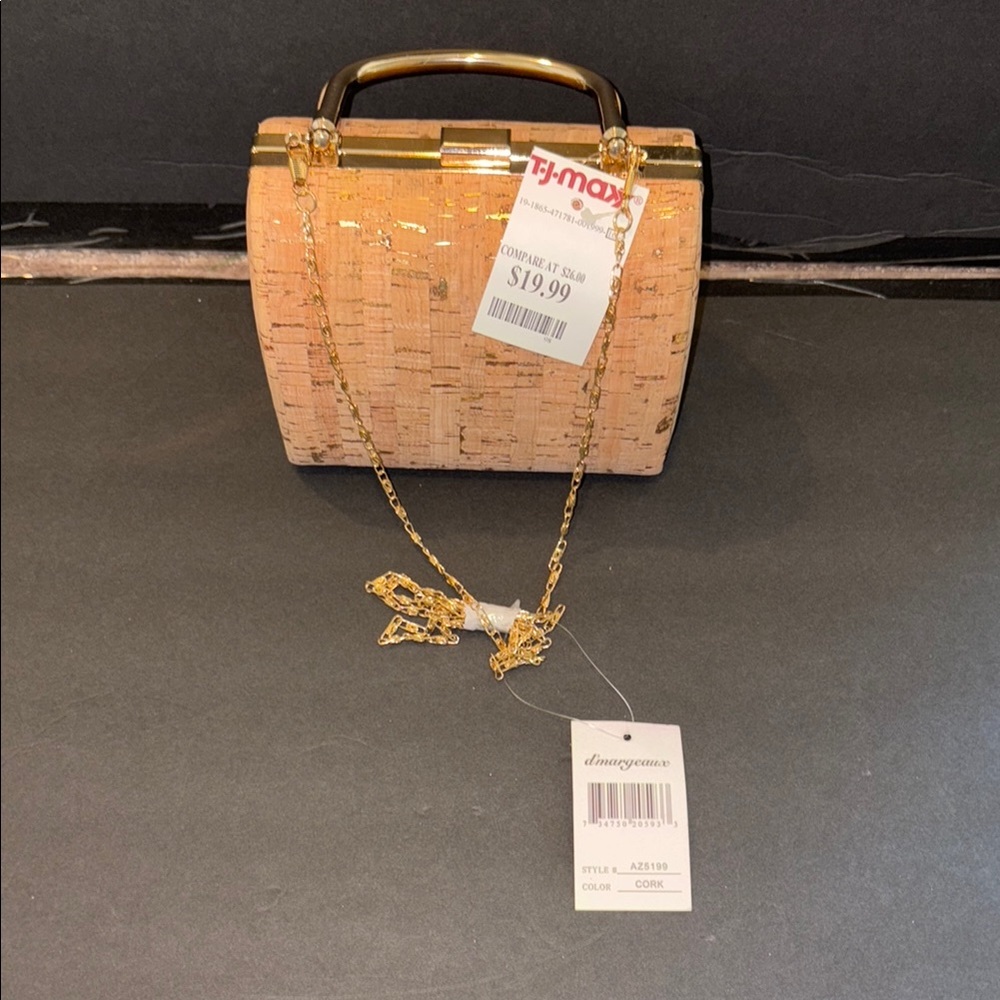 Tan and Gold Cork Wristlet with Chain Accent
